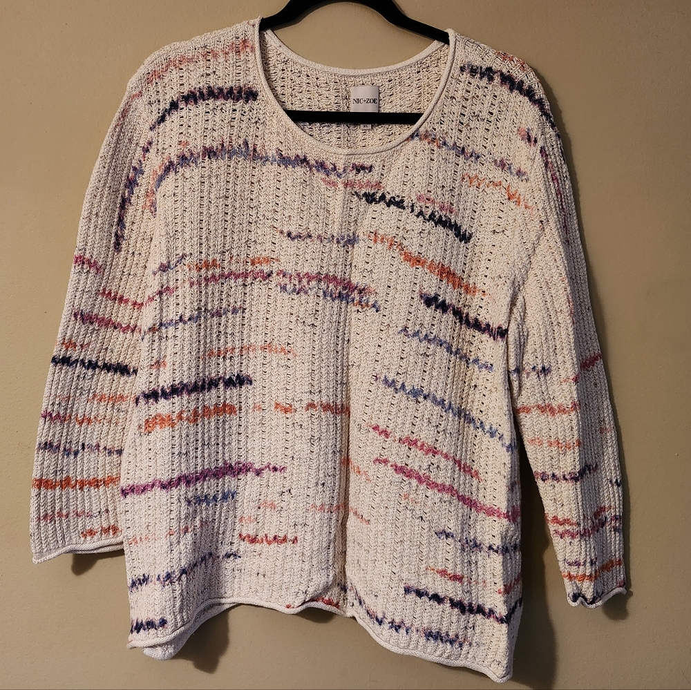 Nic + Zoe cotton linen blend 3/4 sleeve sweater
